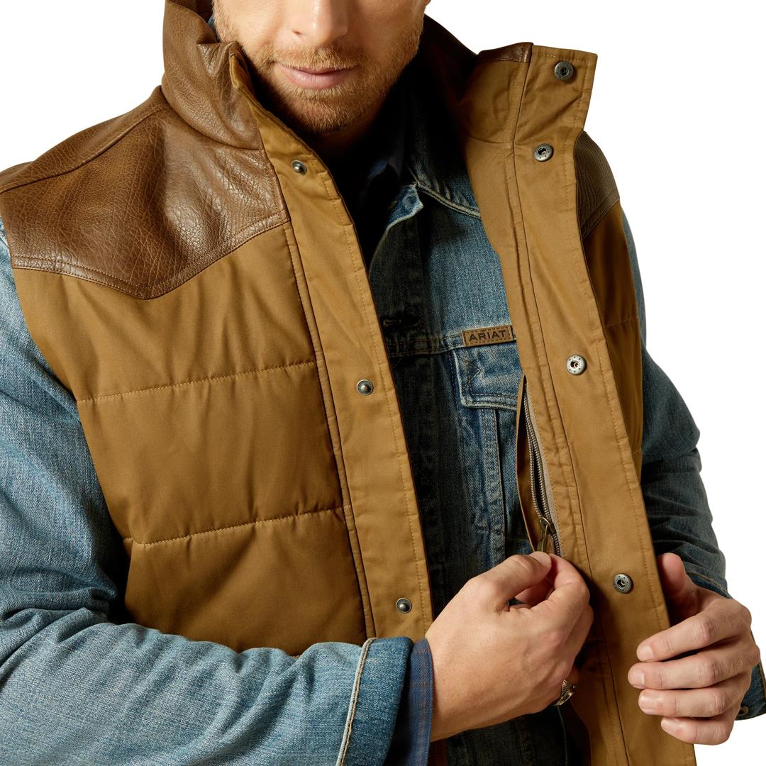 Ariat Men's Western Cub Khaki Brown Quilted Vest 10062439 detail02