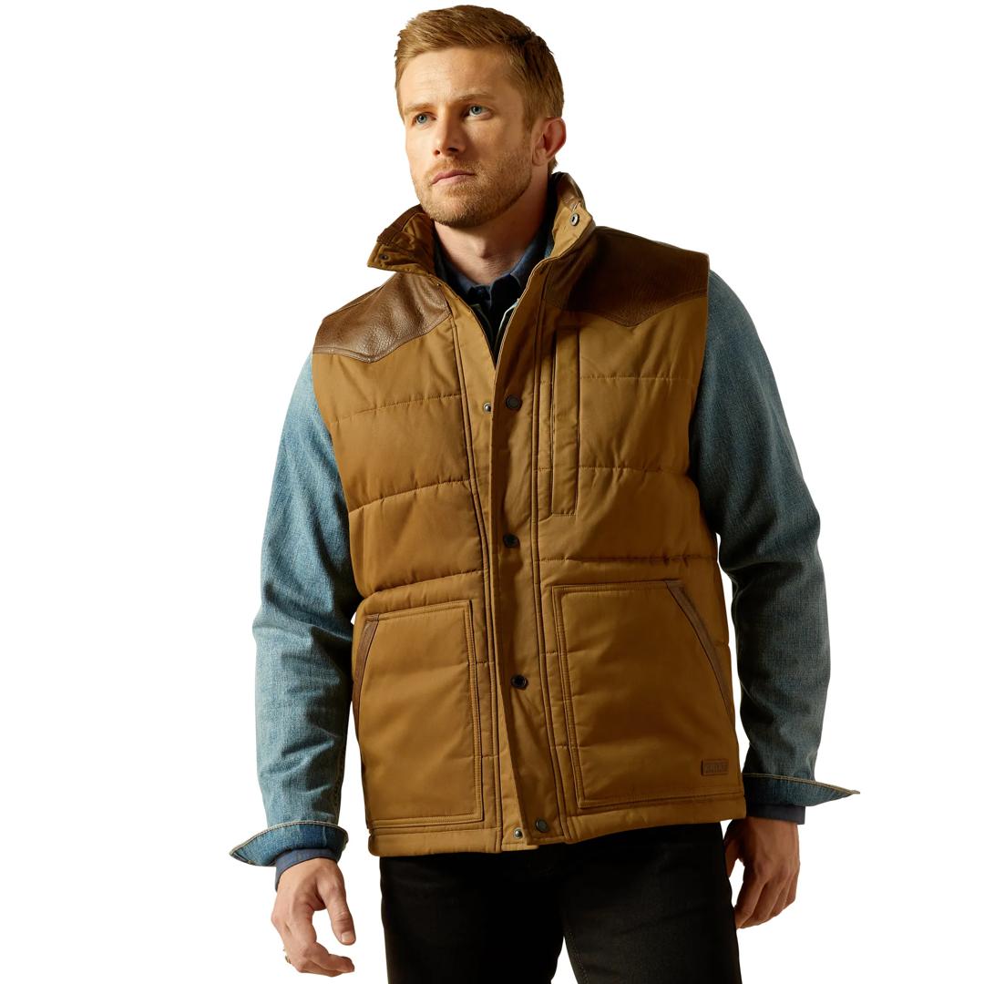 Ariat Men's Western Cub Khaki Brown Quilted Vest 10062439 front