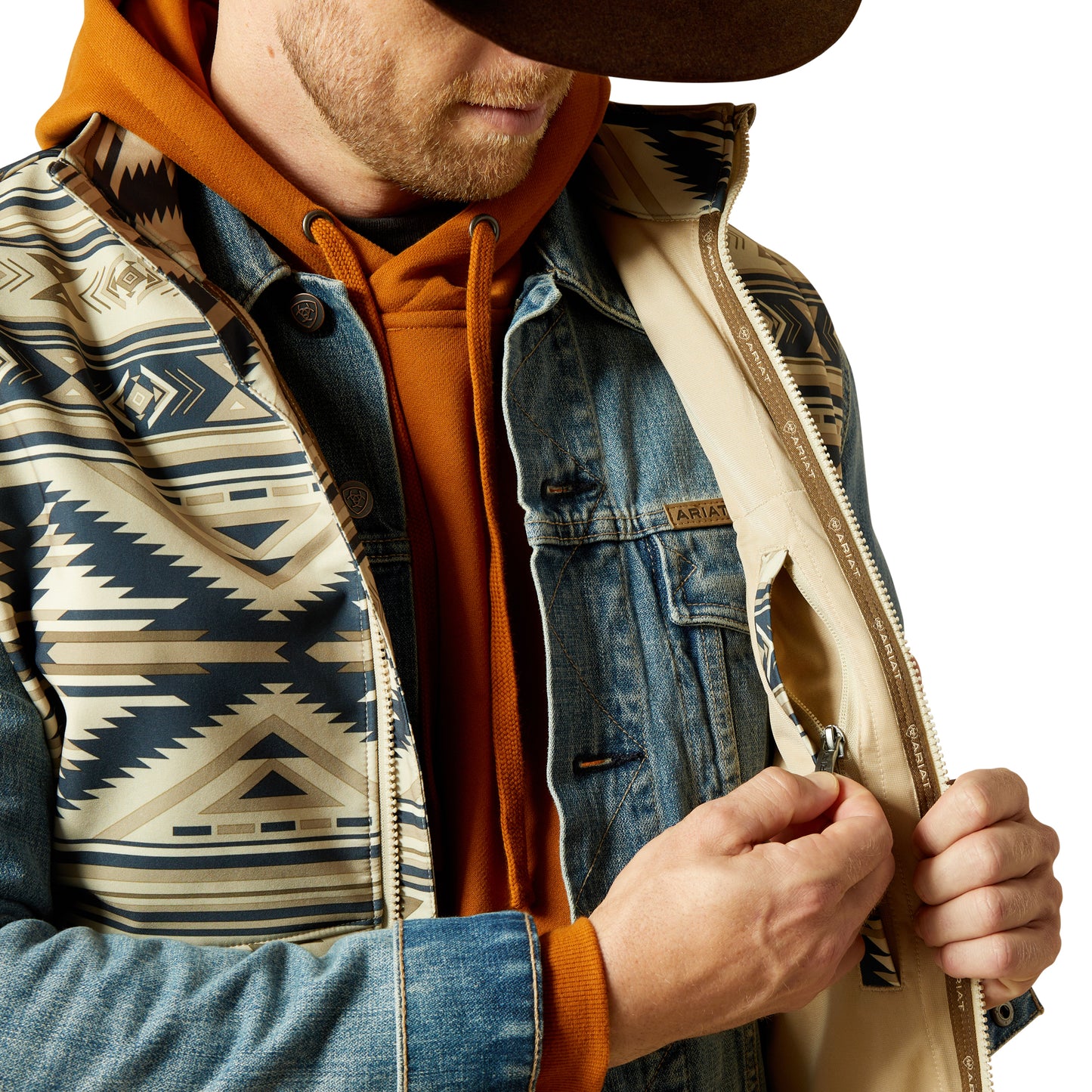 Ariat Men's White Pepper Southwest Logo Softshell Vest 10062590