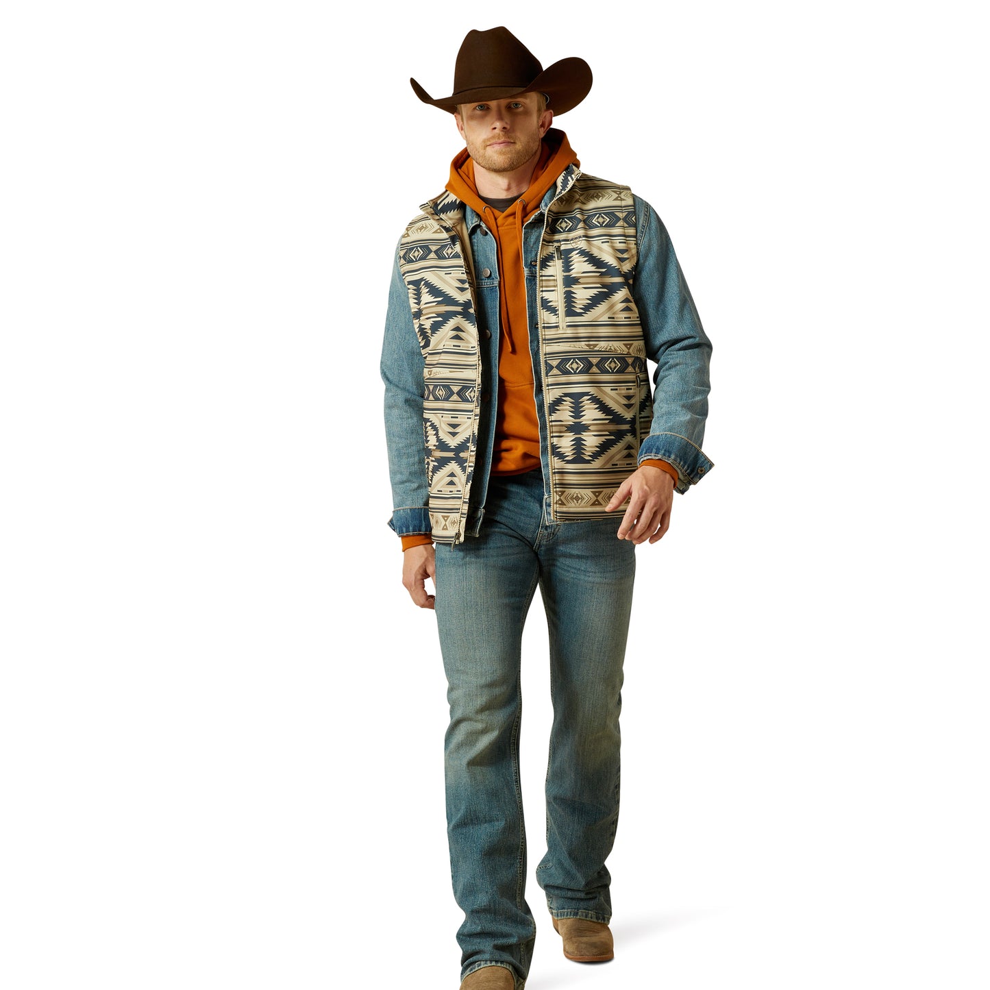 Ariat Men's White Pepper Southwest Logo Softshell Vest 10062590