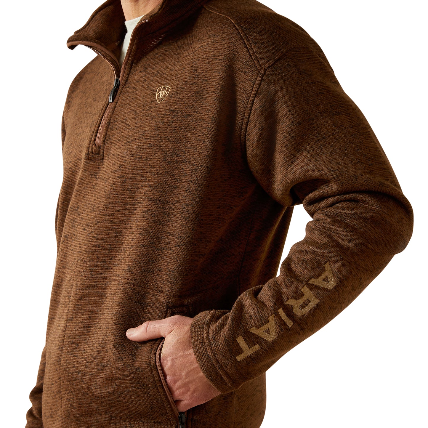 Ariat Men's Caldwell Logo 1/4 Zip Carafe Brown Sweater 10062619