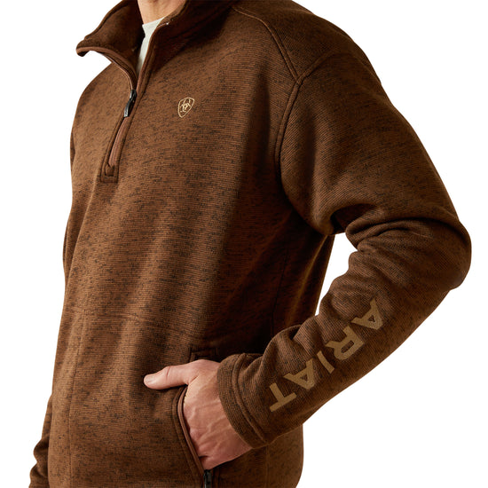 Ariat Men's Caldwell Logo 1/4 Zip Carafe Brown Sweater 10062619