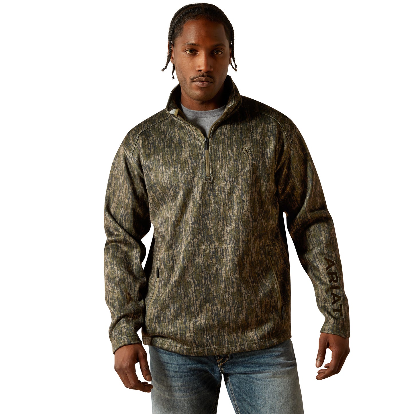 Ariat Men's Caldwell Logo Green Camo 1/4 Zip Sweater 10062622