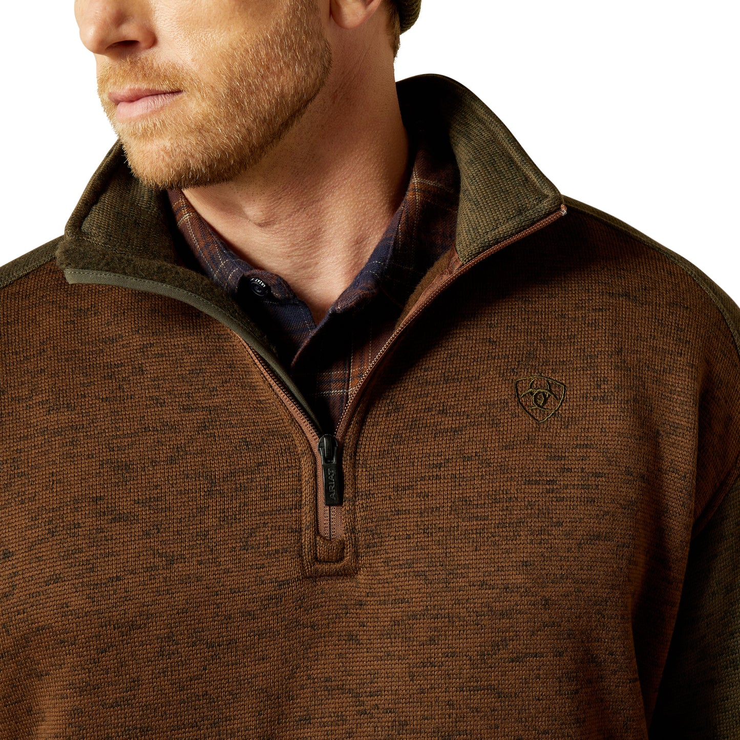 Ariat Men's Caldwell Logo 1/4 Zip Carefe & Earth Green Sweater 10062623