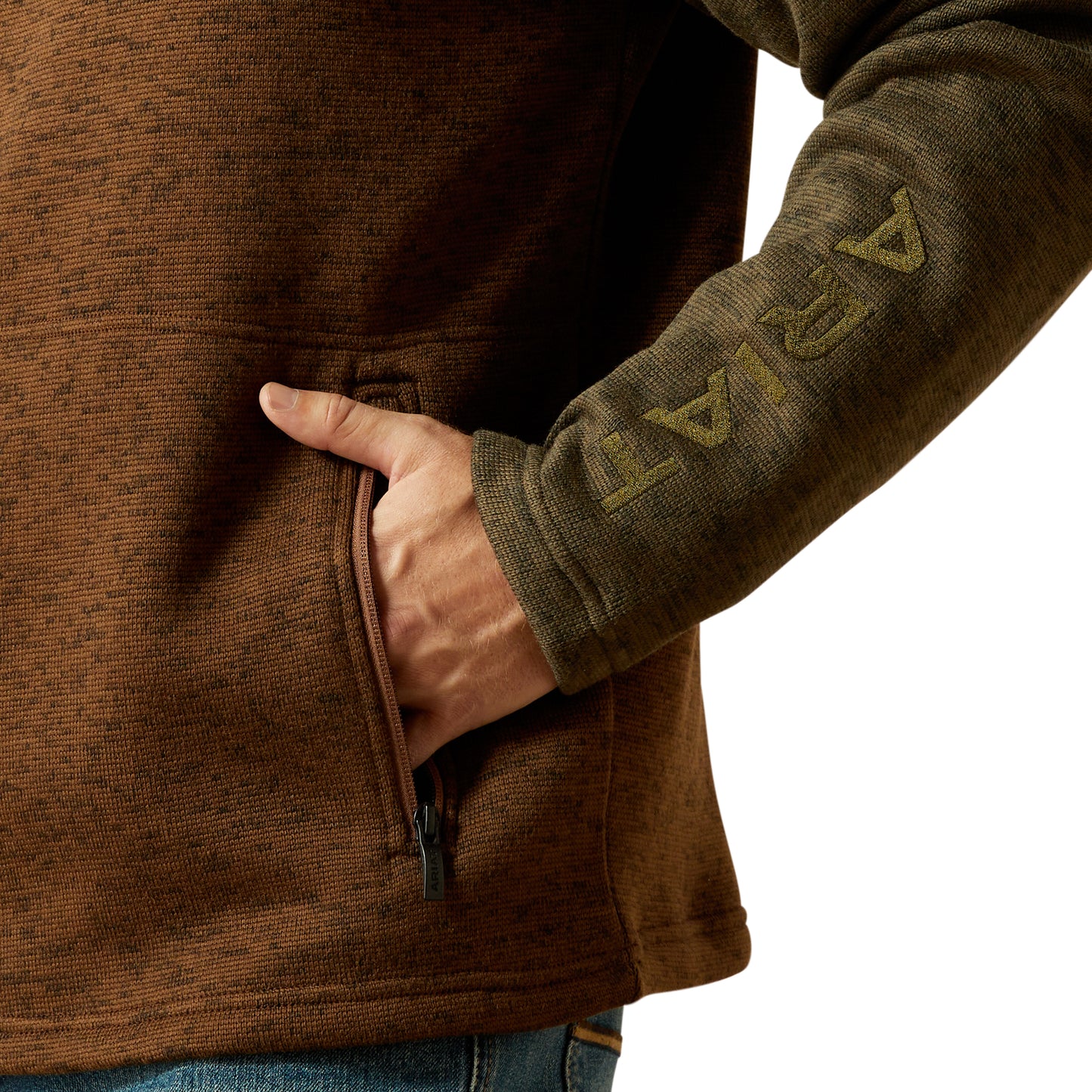 Ariat Men's Caldwell Logo 1/4 Zip Carefe & Earth Green Sweater 10062623