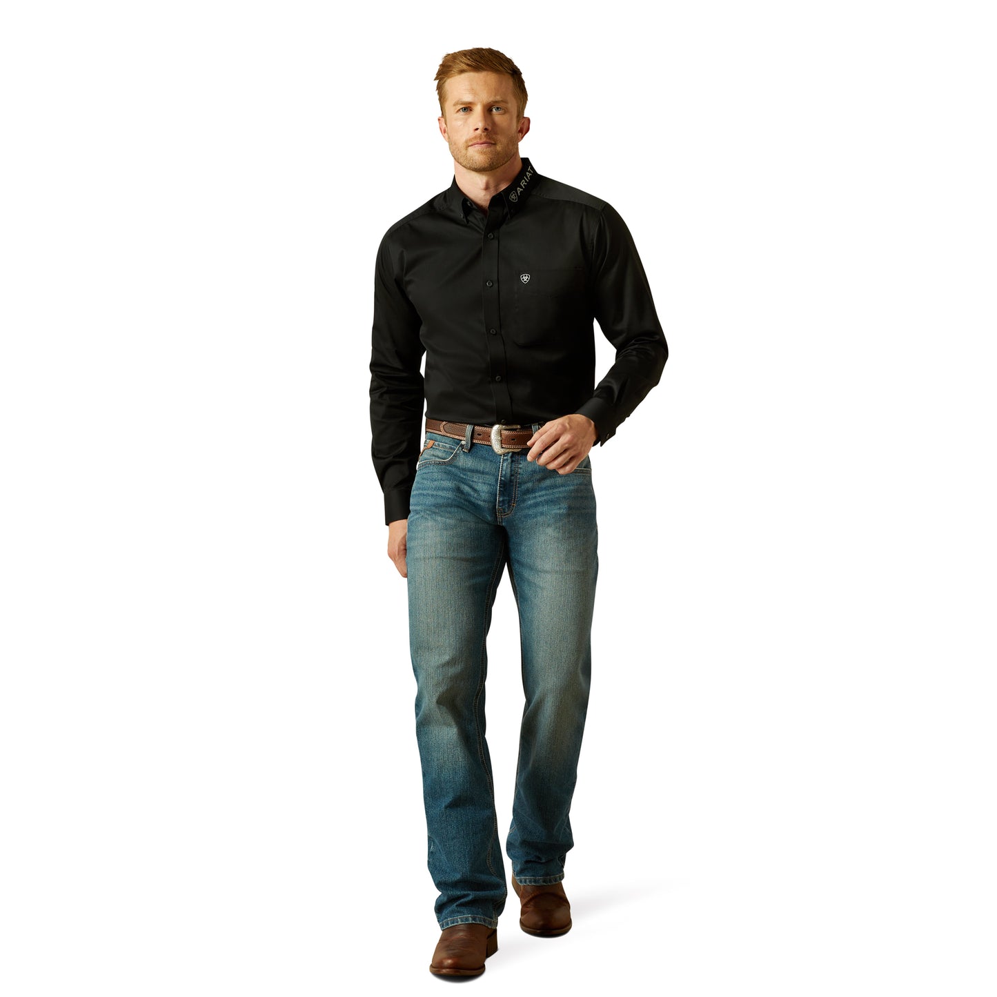 Ariat Men's Team Logo Twill Fitted Black & Grey Button Down Shirt 10062659