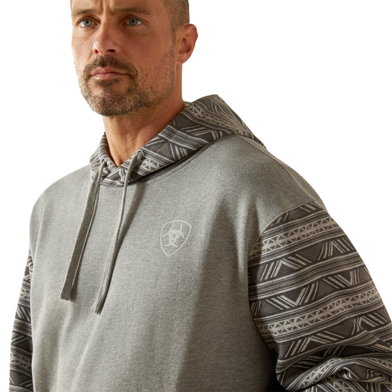 Ariat Men's Grey Southwestern Color Block Pullover Hoodie 10062819