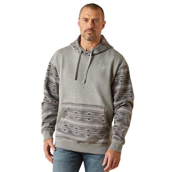 Ariat Men's Grey Southwestern Color Block Pullover Hoodie 10062819