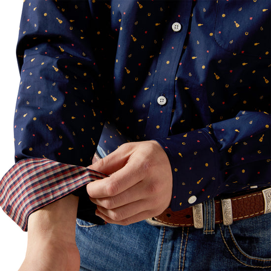 Ariat Men's Wrinkle Free Beaux Navy Fitted Long Sleeve Shirt 10065802