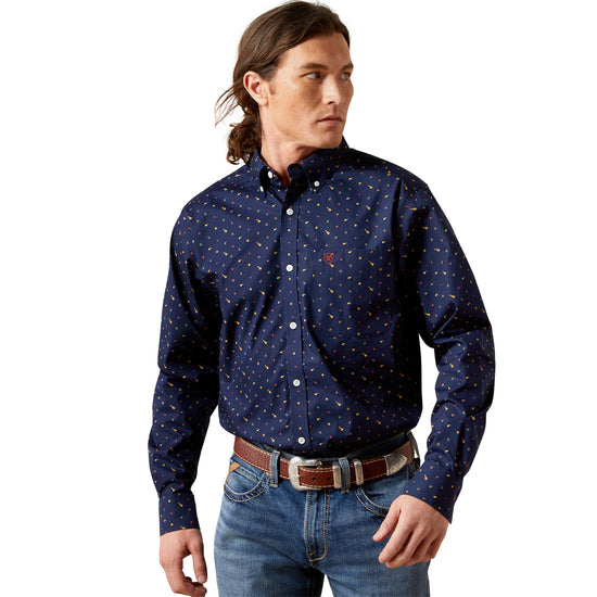 Ariat Men's Wrinkle Free Beaux Navy Fitted Long Sleeve Shirt 10065802
