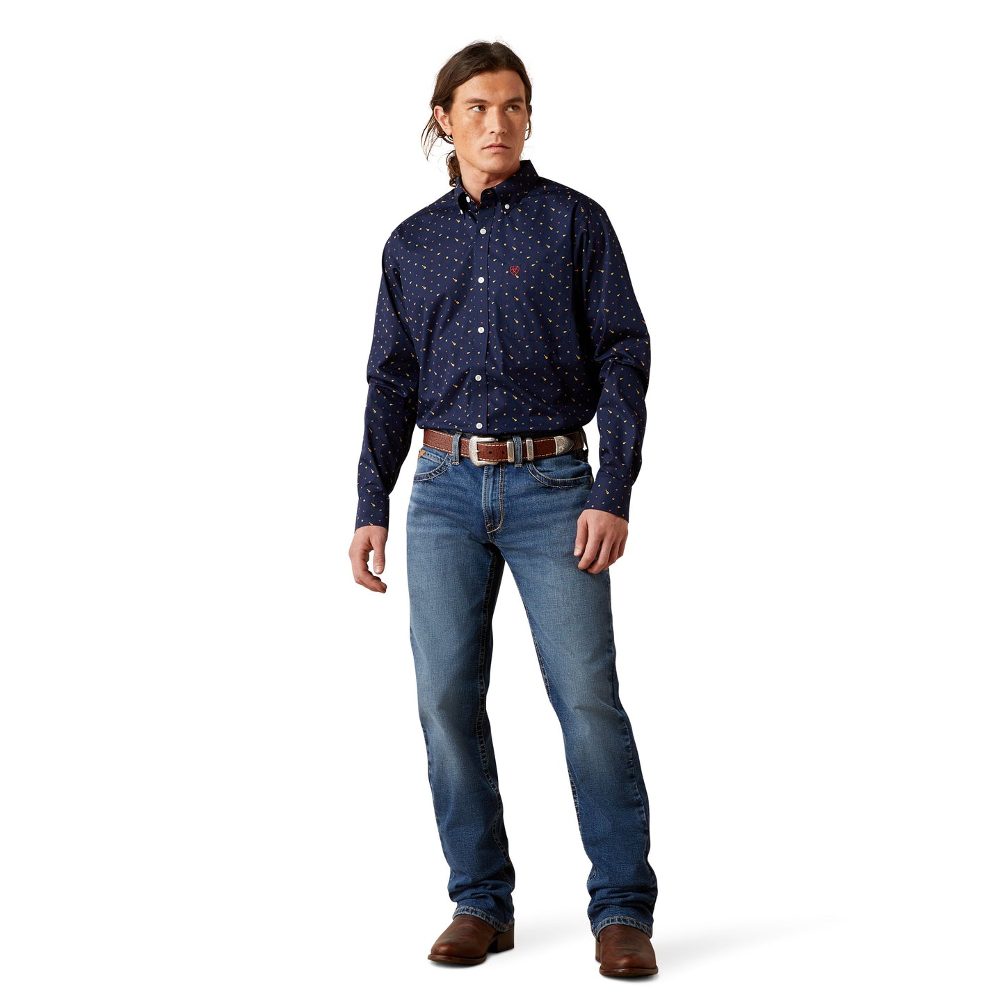 Ariat Men's Wrinkle Free Beaux Navy Fitted Long Sleeve Shirt 10065802