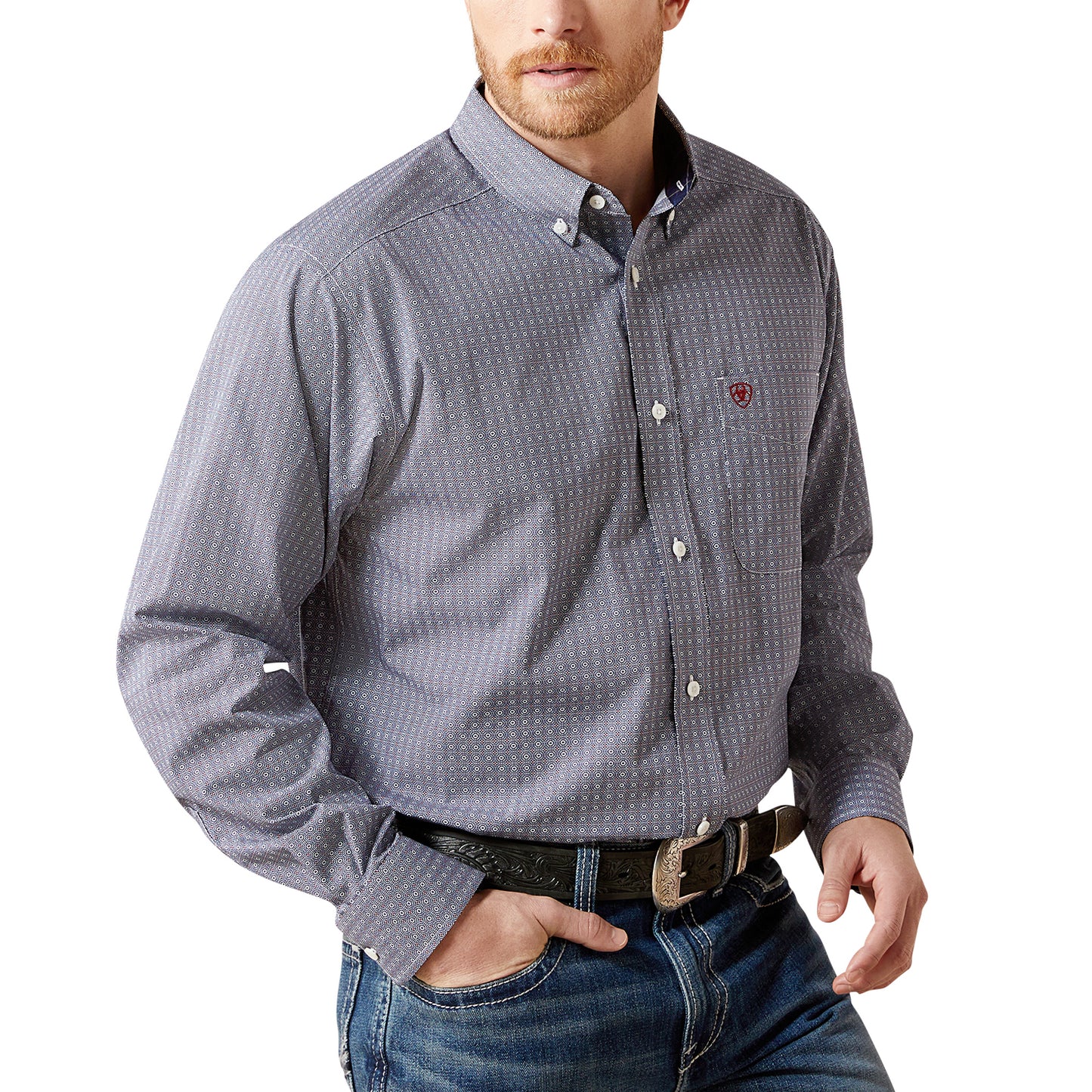 Ariat Men's Wrinkle Free Bowen Navy Classic Fit Shirt 10065806