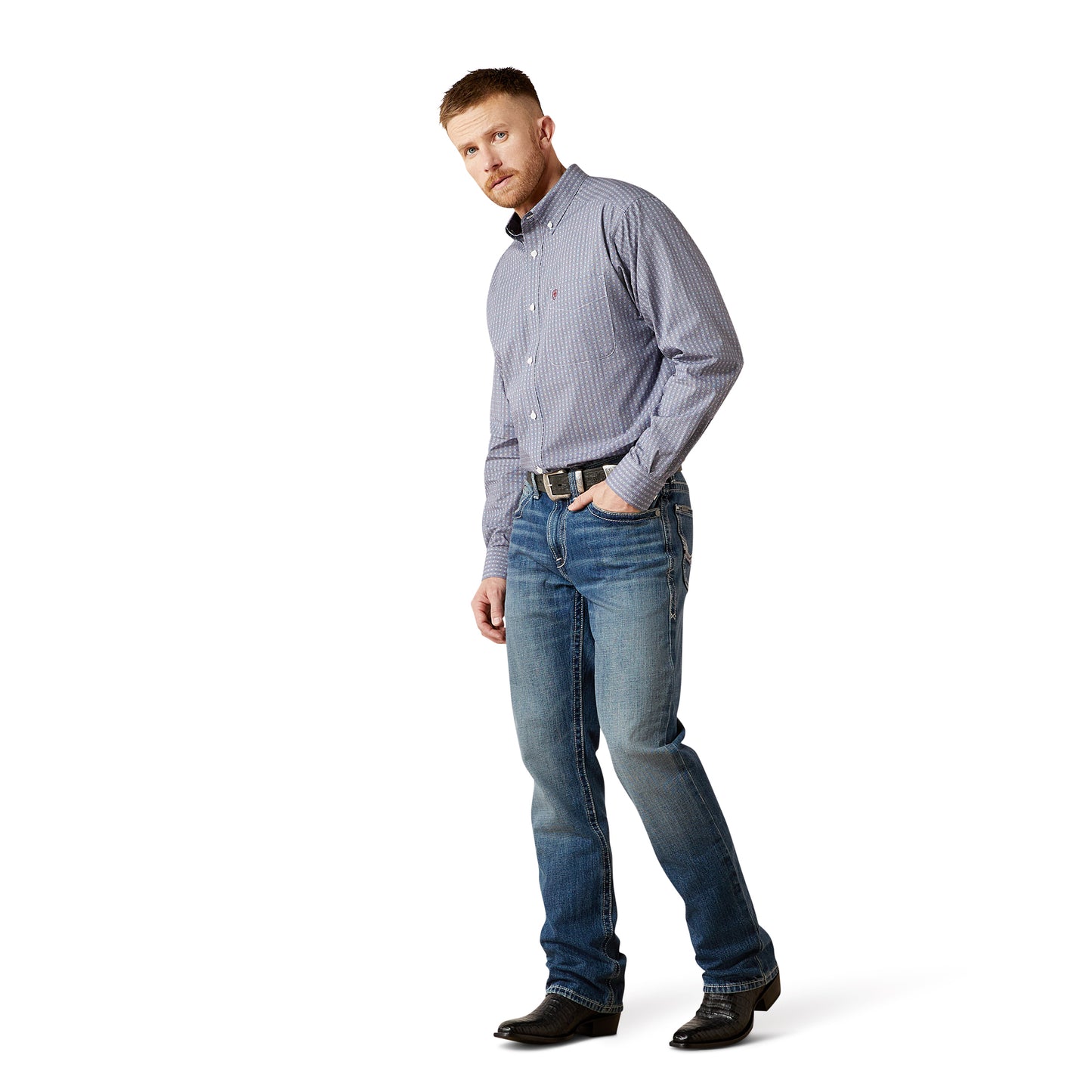 Ariat Men's Wrinkle Free Bowen Navy Classic Fit Shirt 10065806