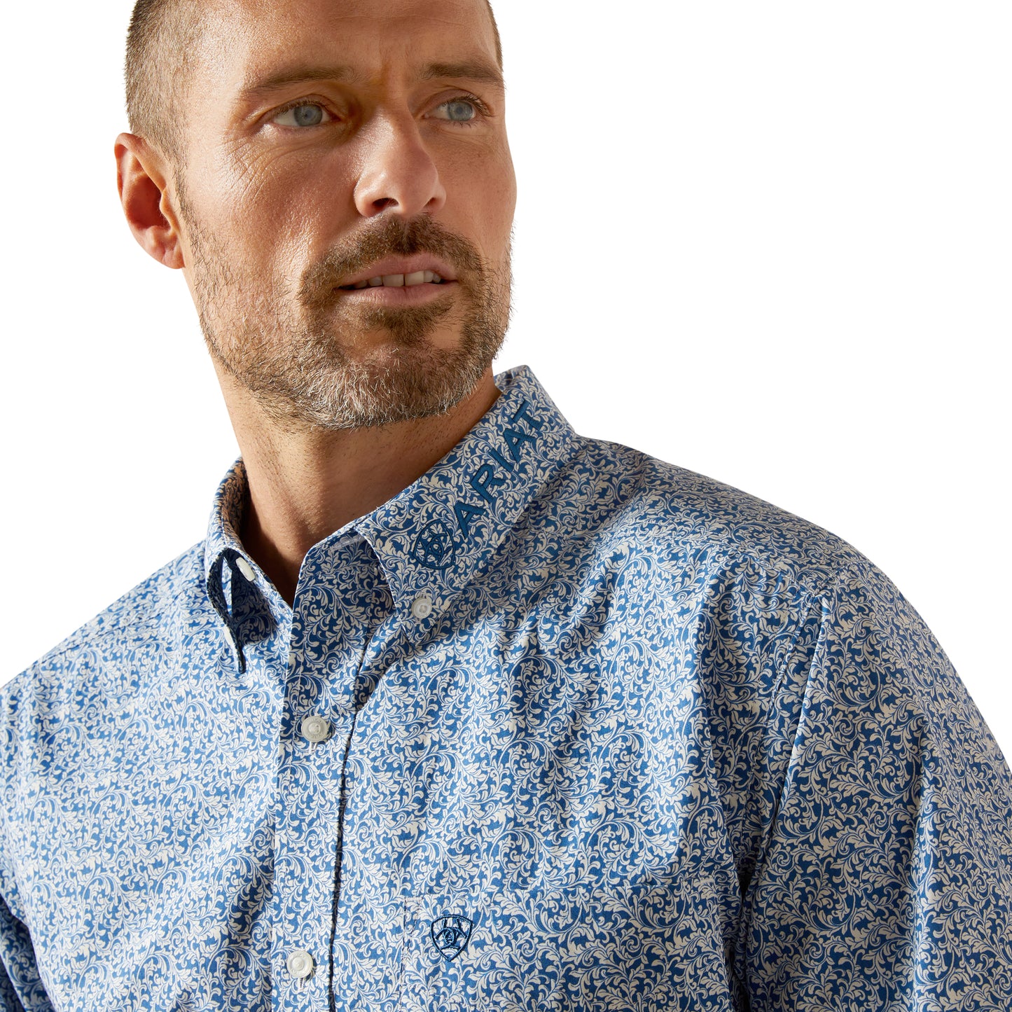 Ariat Men's Team Parks Blue & Navy Fitted Button Down Shirt 10065811