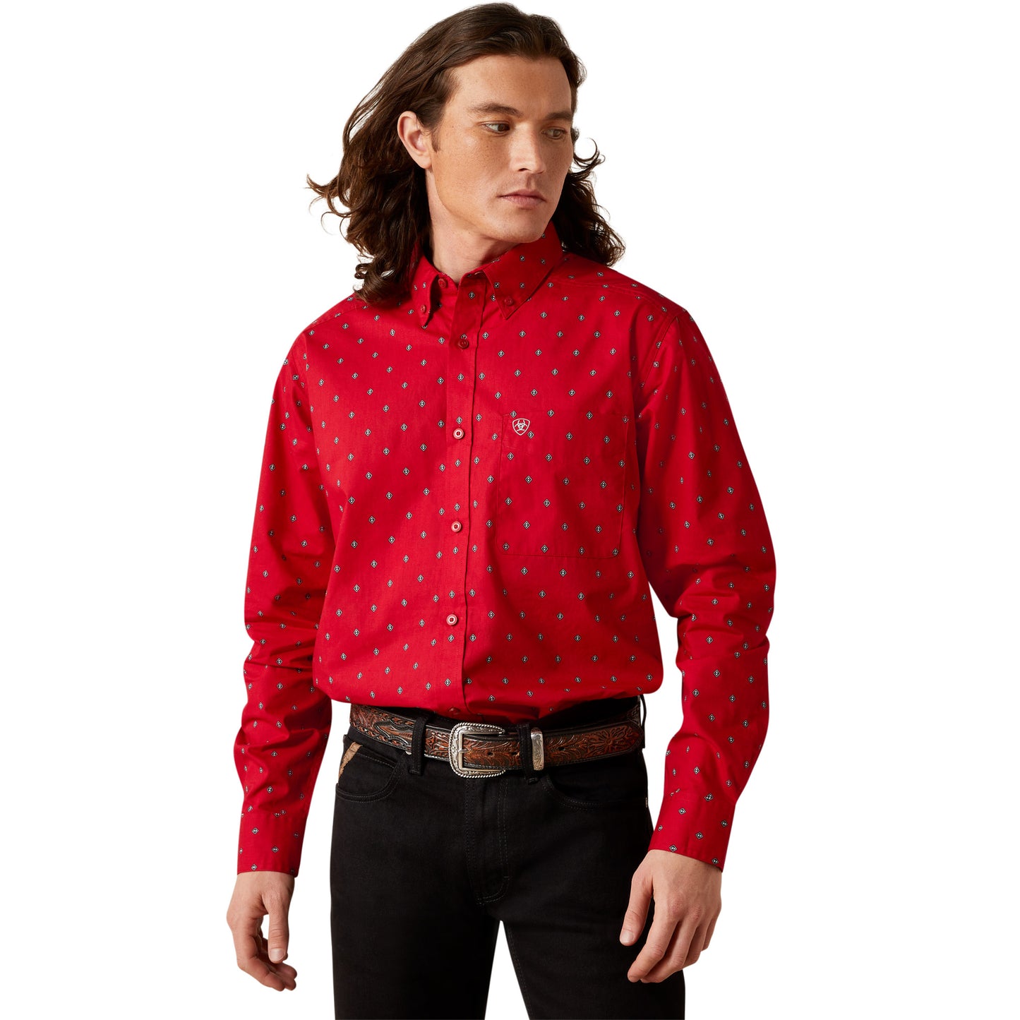 Ariat Men's Truett Red Fitted Button Down Shirt 10065847