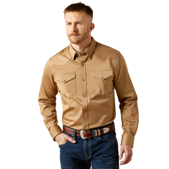 Ariat Men's Solid Twill Fitted Khaki Button Down Shirt 10065873