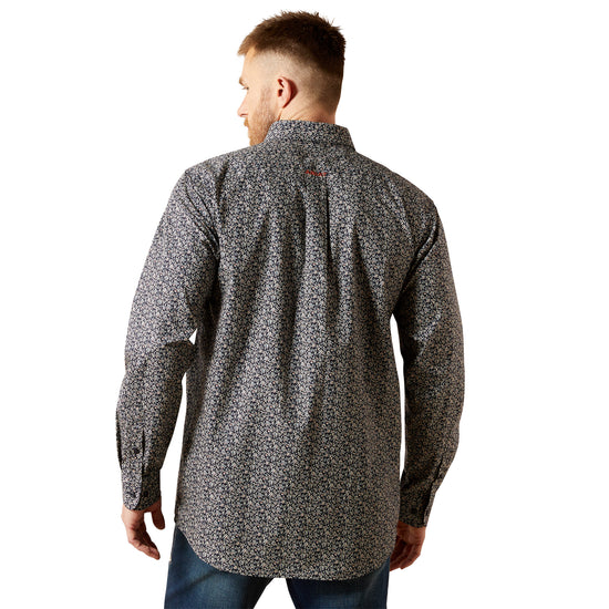 Ariat Men's Fitted Wick Navy Printed Long Sleeve Shirt 10065806