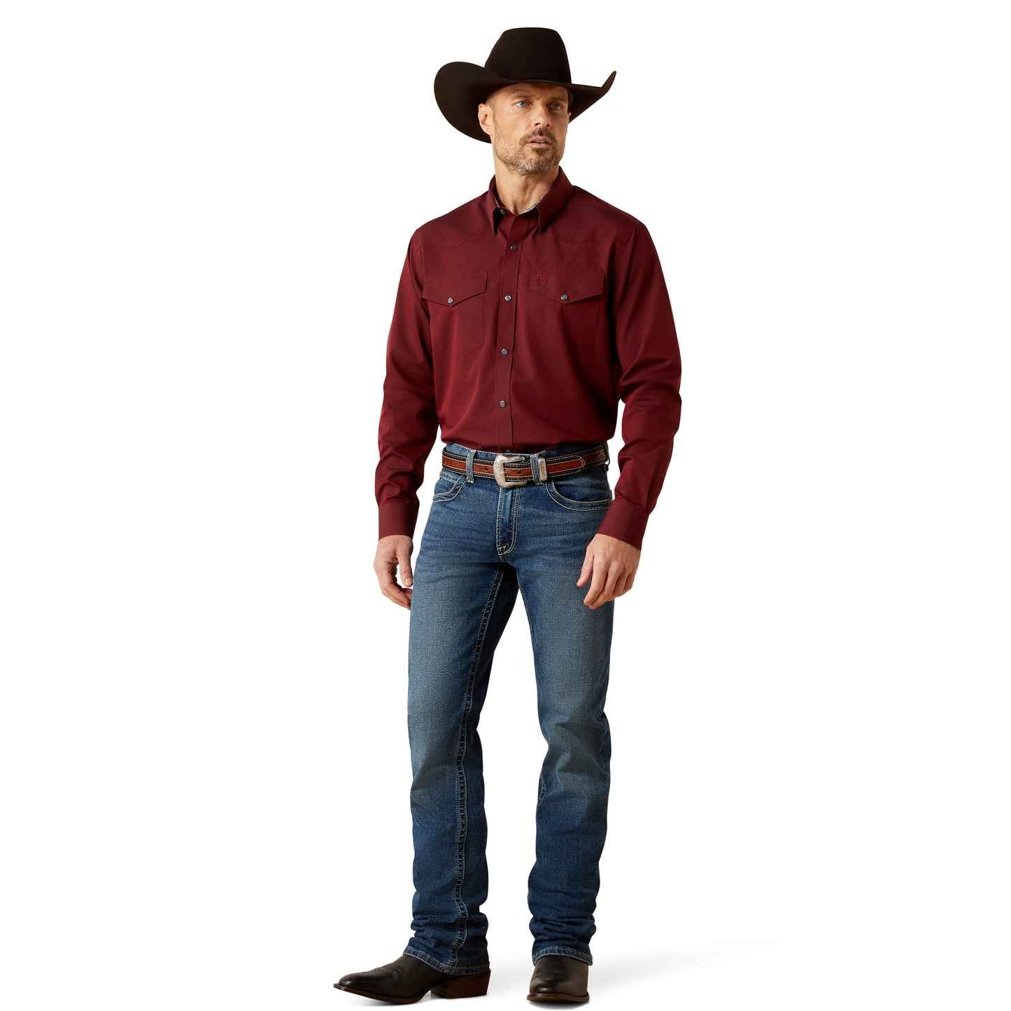 Ariat Men's Wrinkle Free Pinpoint Oxford Fitted Burgundy Snap Shirt 10065913