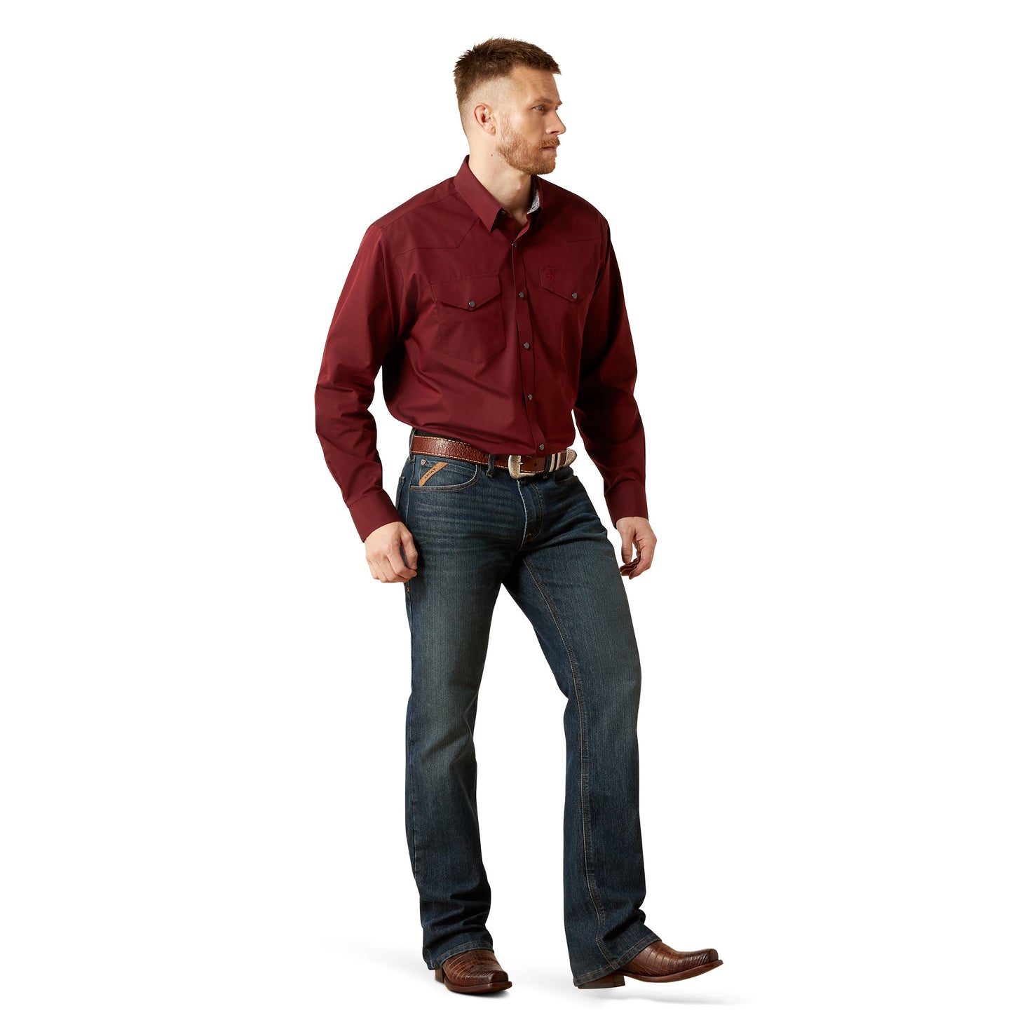 Ariat Men's Wrinkle Free Pinpoint Oxford Classic Fit Burgundy Snap Shirt 10065914
