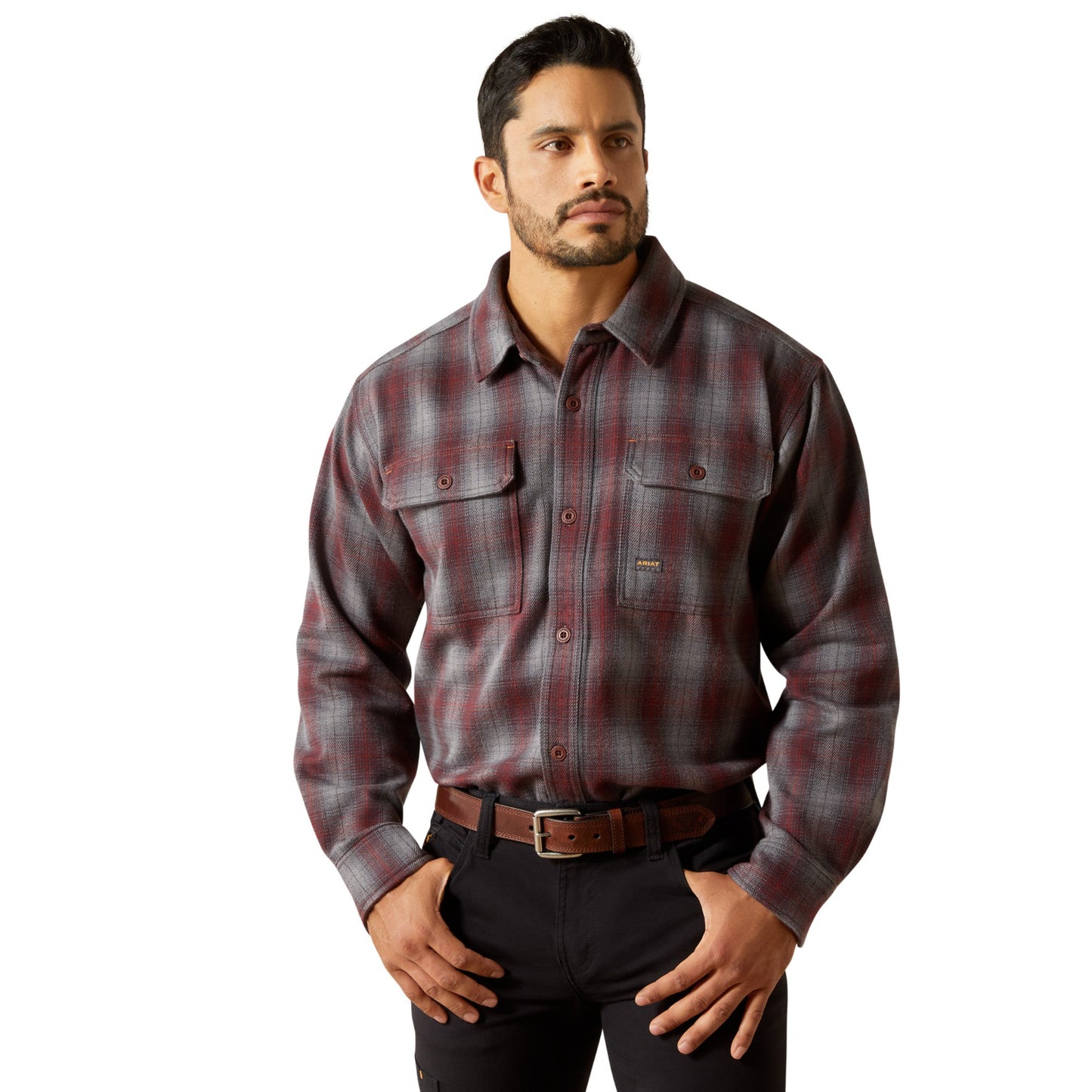 Ariat Men's Rebar Heavy Flannel Charcoal Work Shirt 10062338