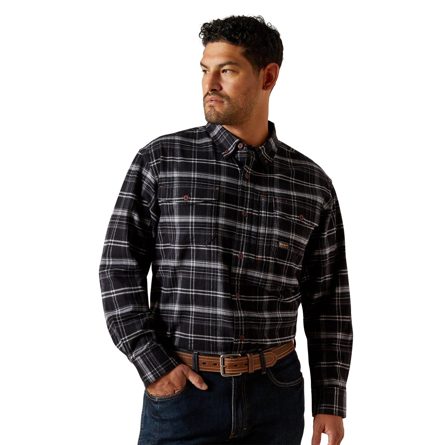 Ariat Men's Rebar Black Flannel DuraStretch Work Shirt 10062524