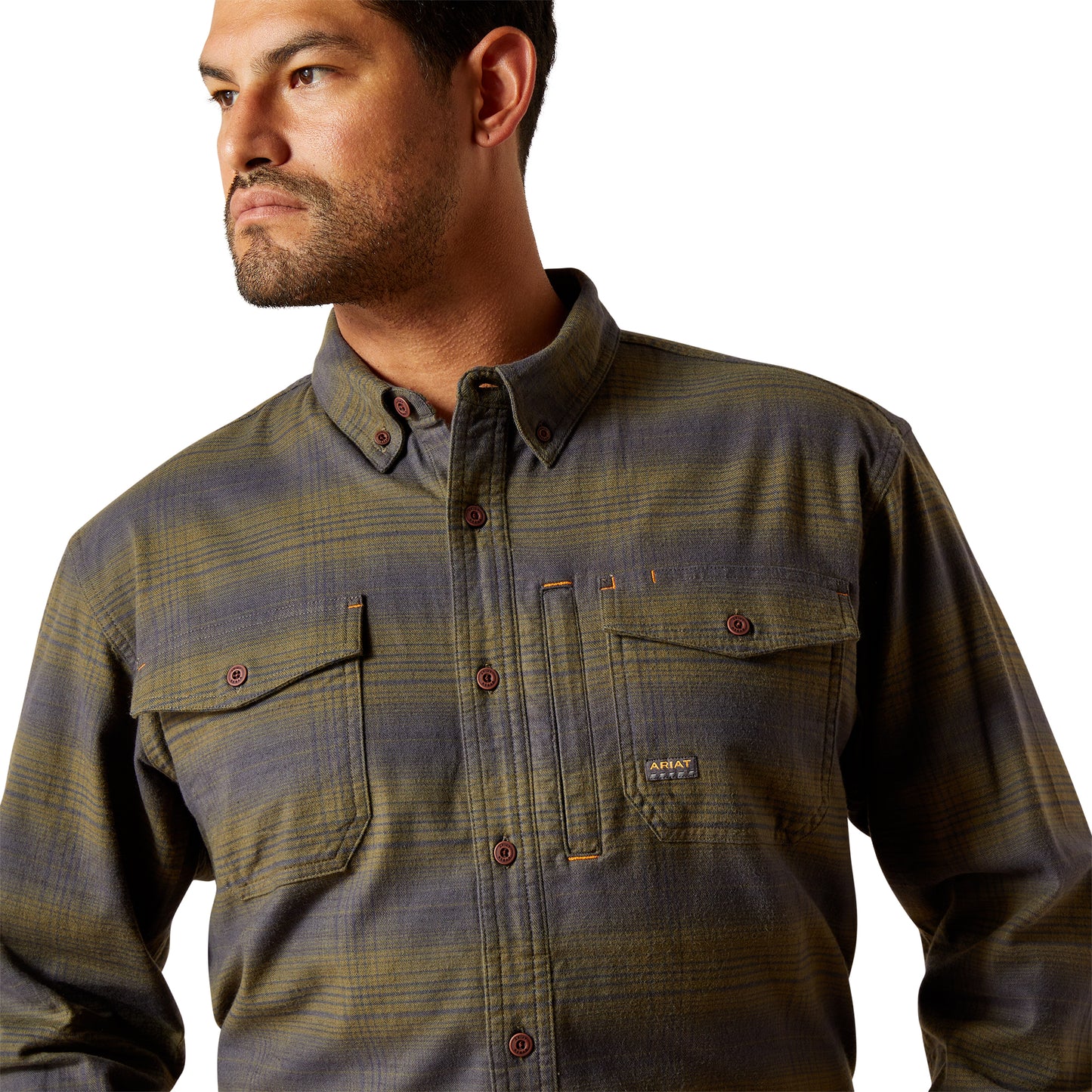 Ariat Men's Rebar Flannel DuraStretch Burnt Olive Work Shirt 10062530