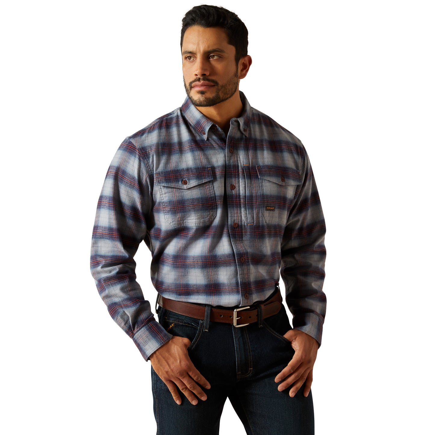 Ariat Men's Rebar Flannel DuraStretch Orion Blue Work Shirt 10062534