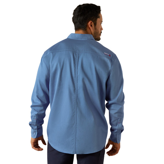 Ariat Men's FR Solid Medium Blue Work Button Down Shirt 10062602
