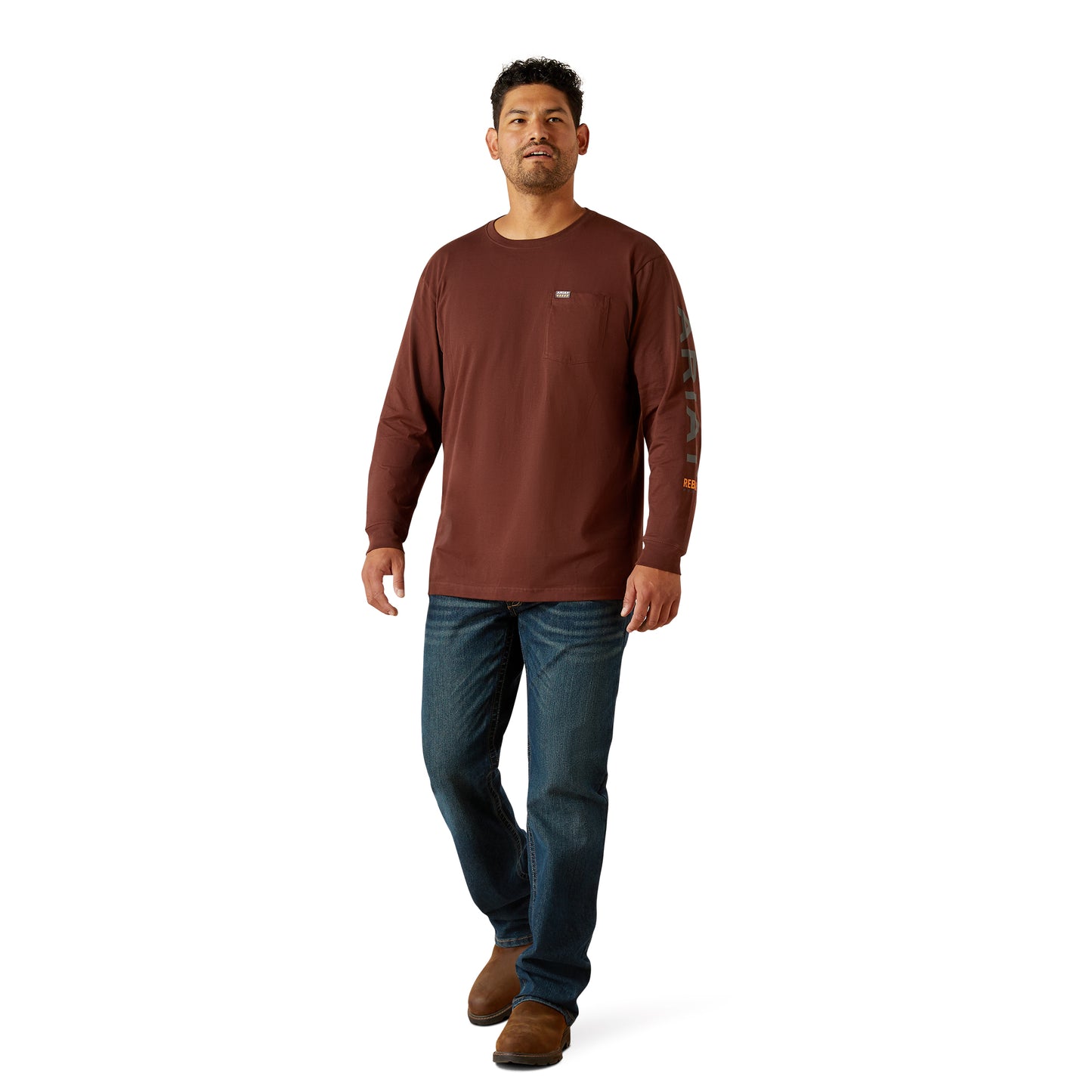Ariat Men's Rebar Cotton Strong Bitter Chocolate Logo Pocket T-Shirt 10062760