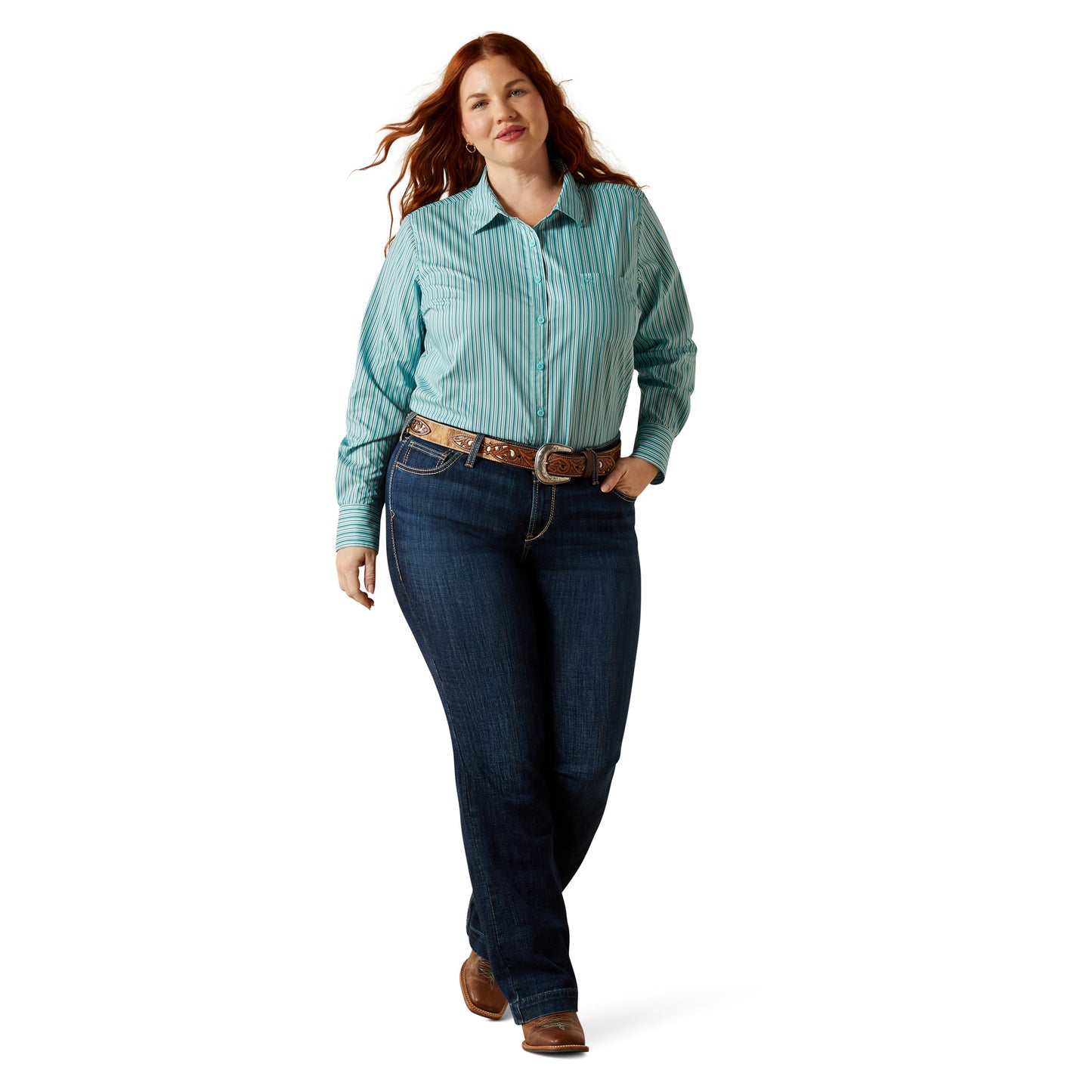 Ariat Ladies Kirby Pro Team Aqua Stripe Button Down Shirt 10062281