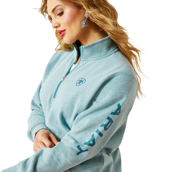 Ariat Ladies Foundation Logo 1/2 Zip Teal Heather Sweatshirt 10062617