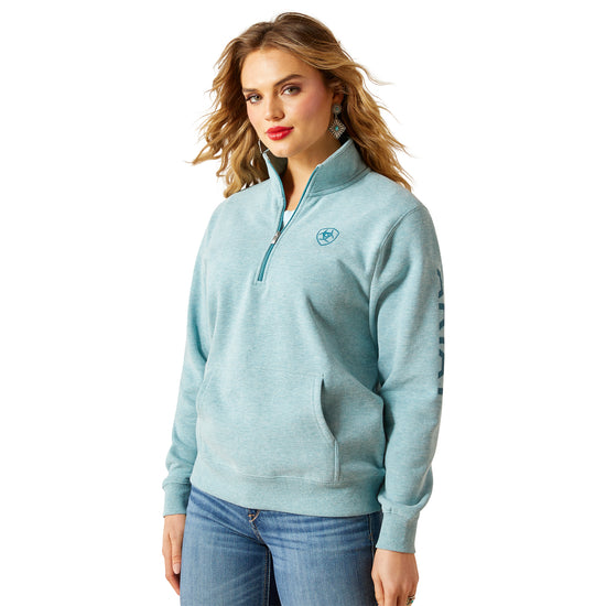 Ariat Ladies Foundation Logo 1/2 Zip Teal Heather Sweatshirt 10062617