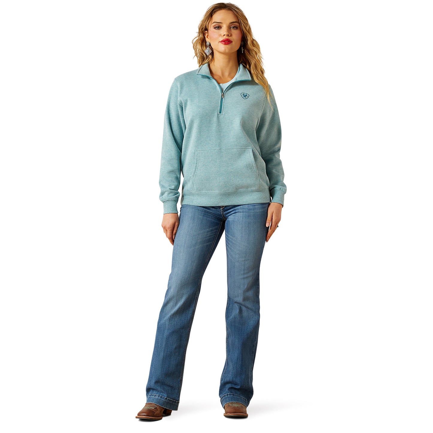 Ariat Ladies Foundation Logo 1/2 Zip Teal Heather Sweatshirt 10062617