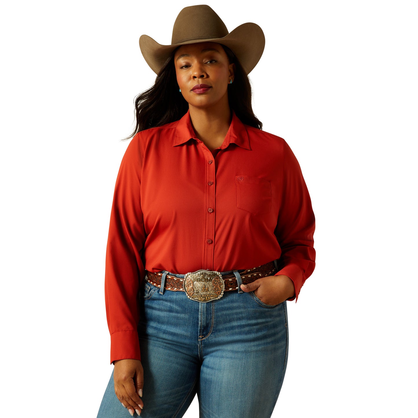 Ariat Ladies Kirby Pro Ketchup Red Button Down Shirt 10062624