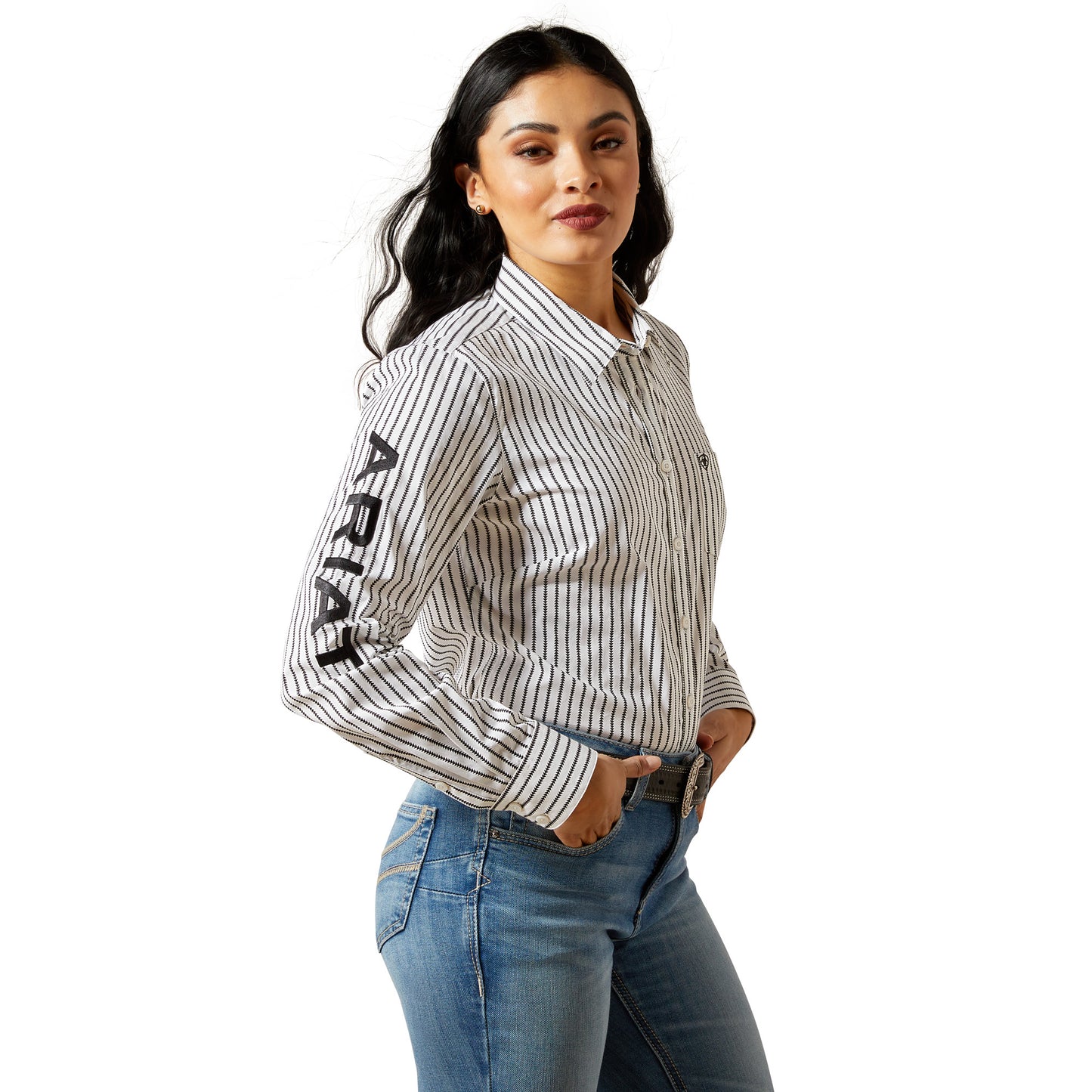 Ariat Ladies Kirby Black & White Triangle Stripe Stretch Shirt 10062658
