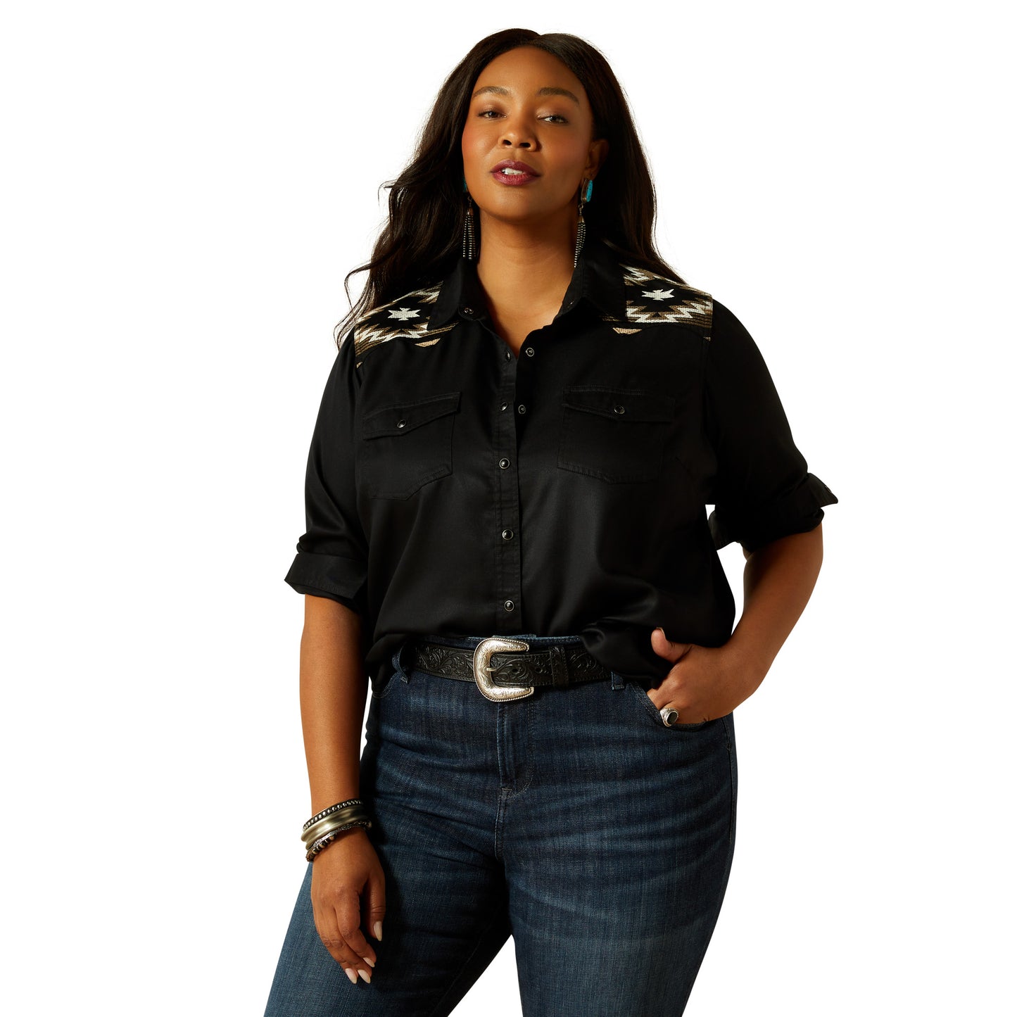 Ariat Ladies Black Dawn Western Embroidery Snap Shirt 10062789