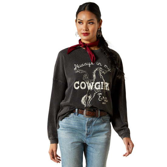 Ariat Ladies Canvas Oversized Cowgirl Era Black Mineral Wash T-Shirt 10062838