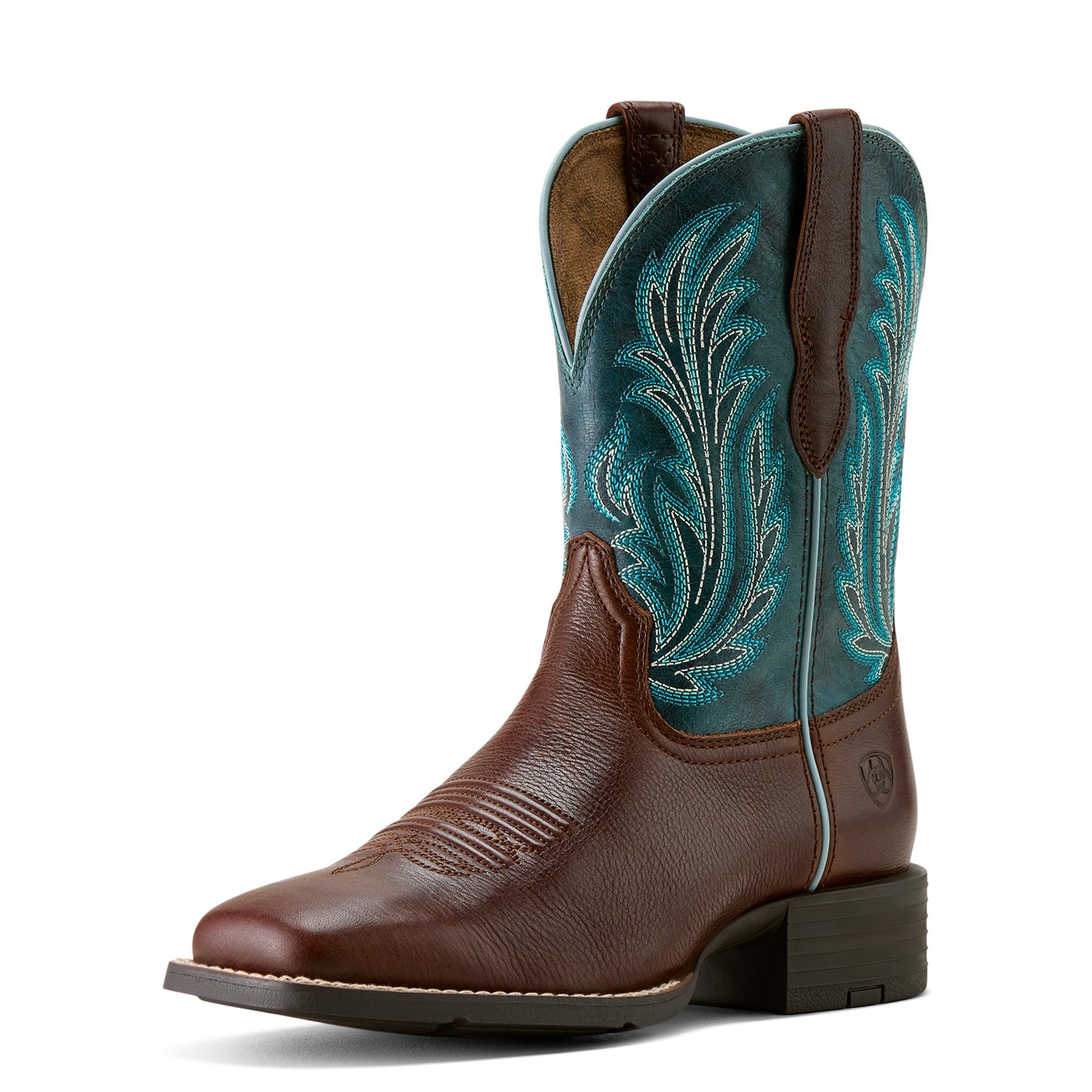 Ariat Ladies Round Up Filly Oiled Teak Wide Square Toe Western Boot 10064073