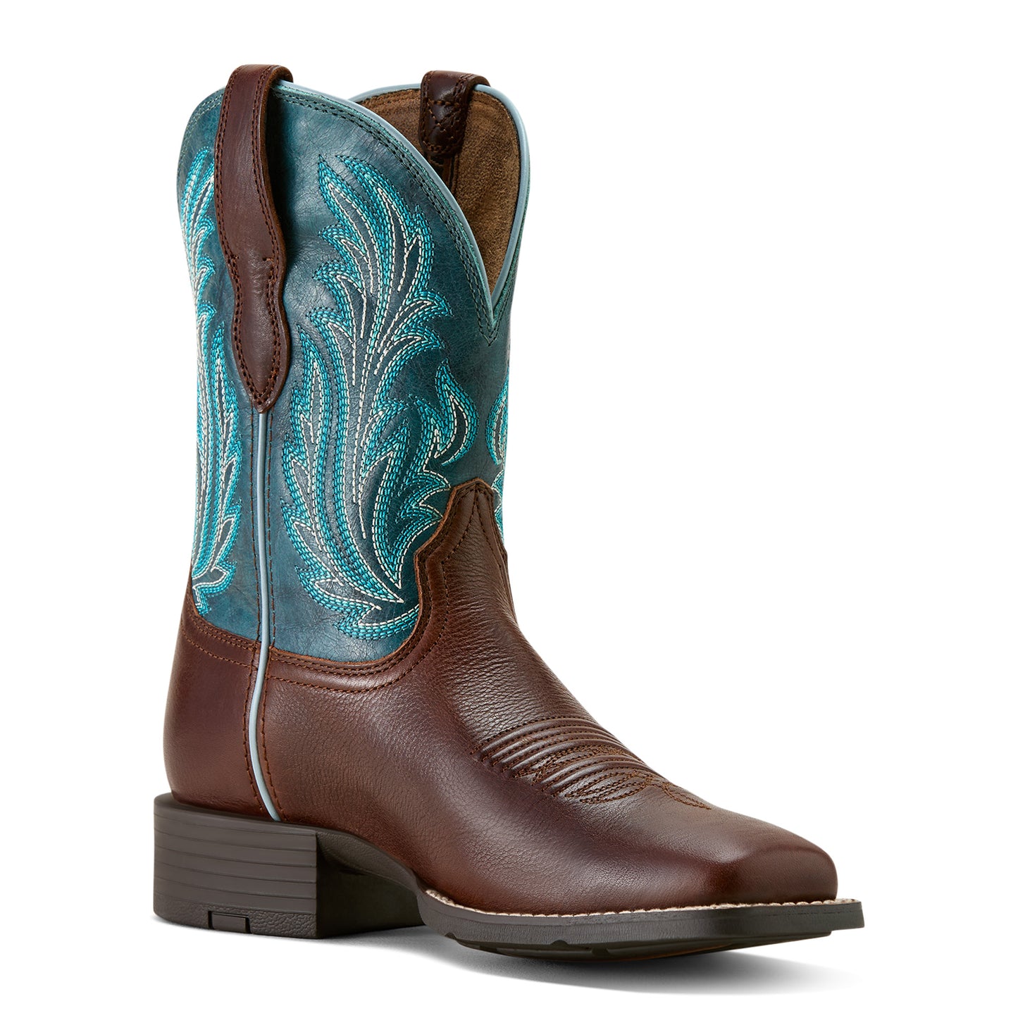 Ariat Ladies Round Up Filly Oiled Teak Wide Square Toe Western Boot 10064073