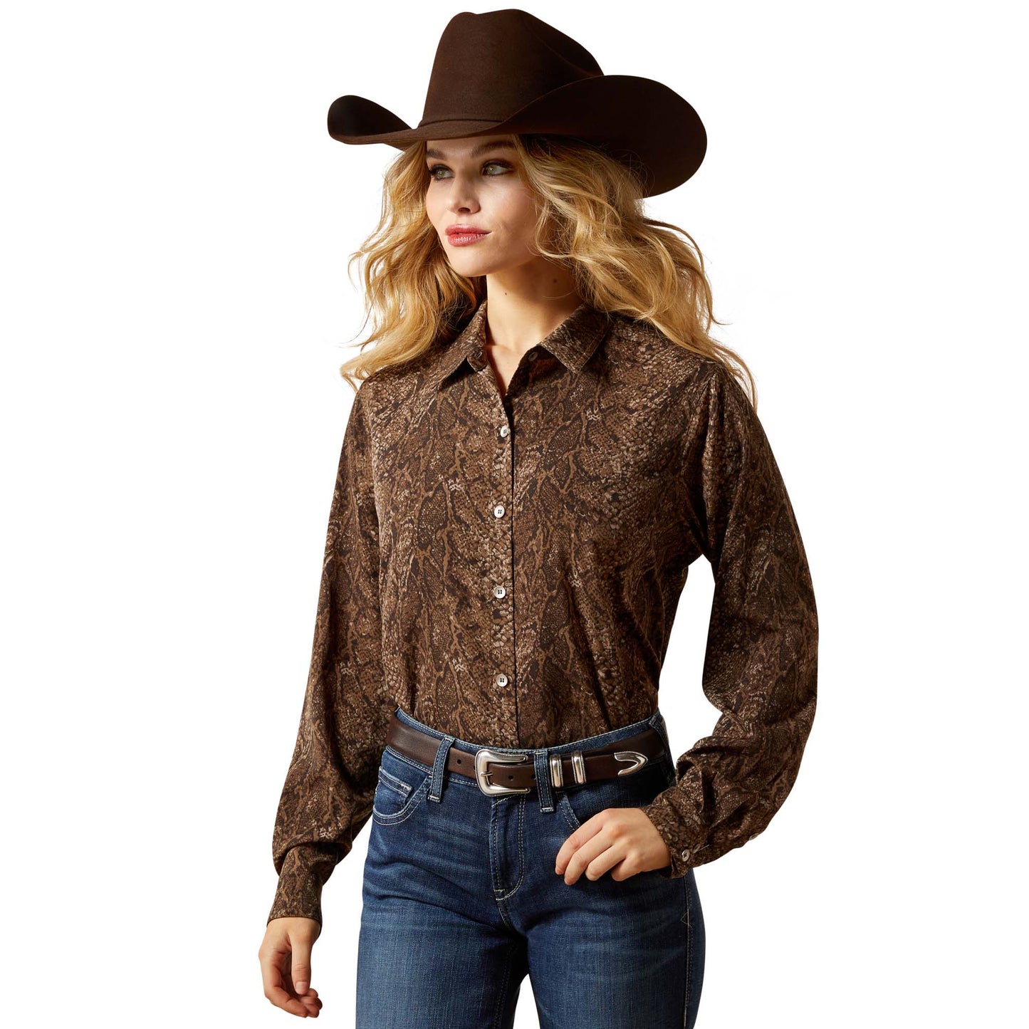 Ariat Ladies Homestyle Desert Snake Print Button Down Shirt 10065830