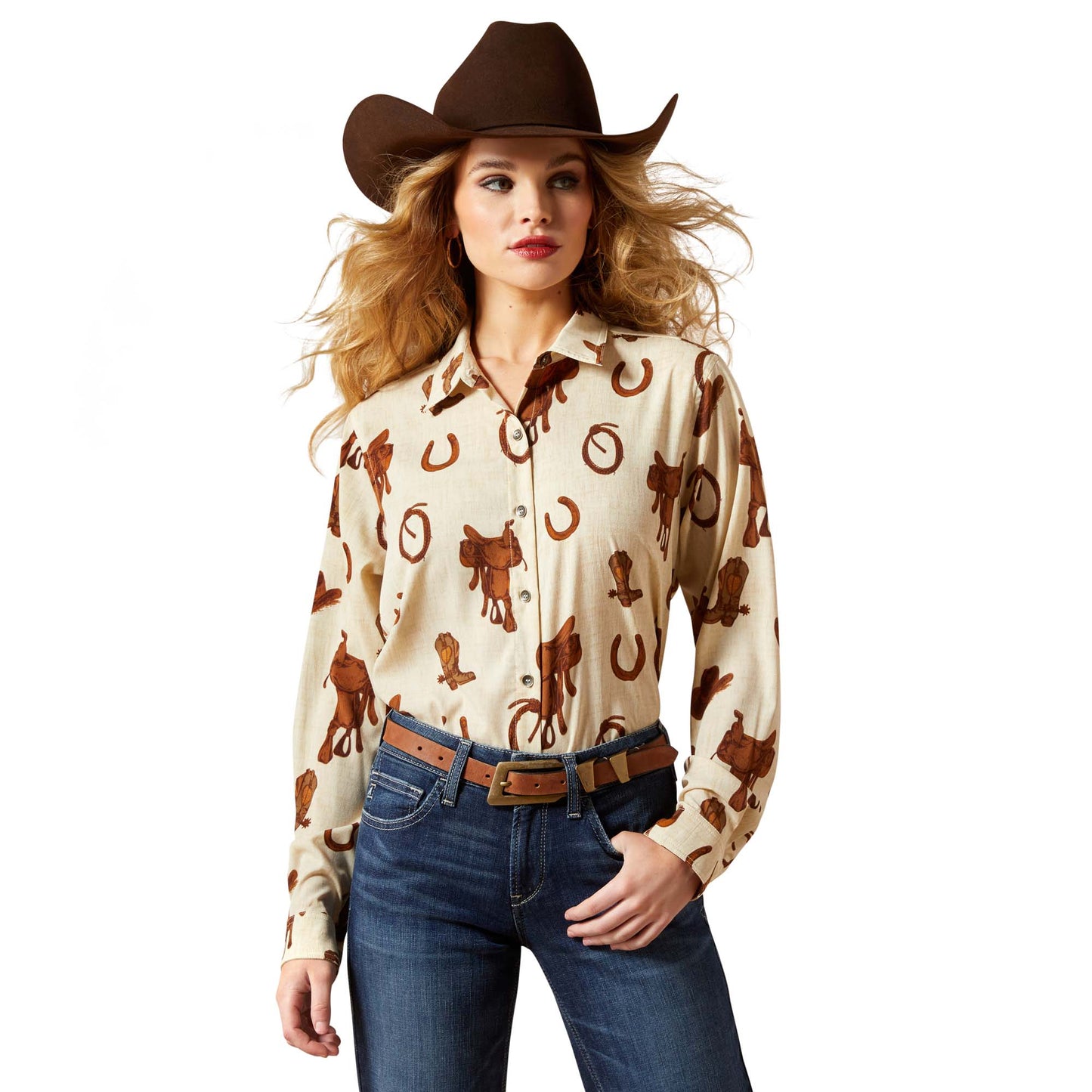 Ariat Ladies Homestyle Rodeo Spur Print Button Front Shirt 10065831