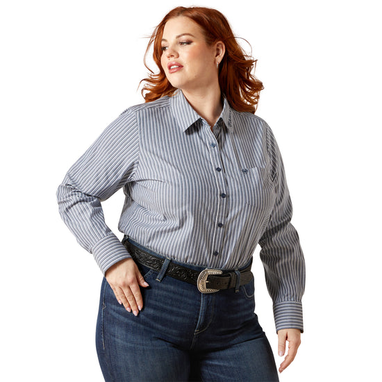 Ariat Ladies Kirby Stretch Dress Blue Stripe Button Down Shirt 10065840