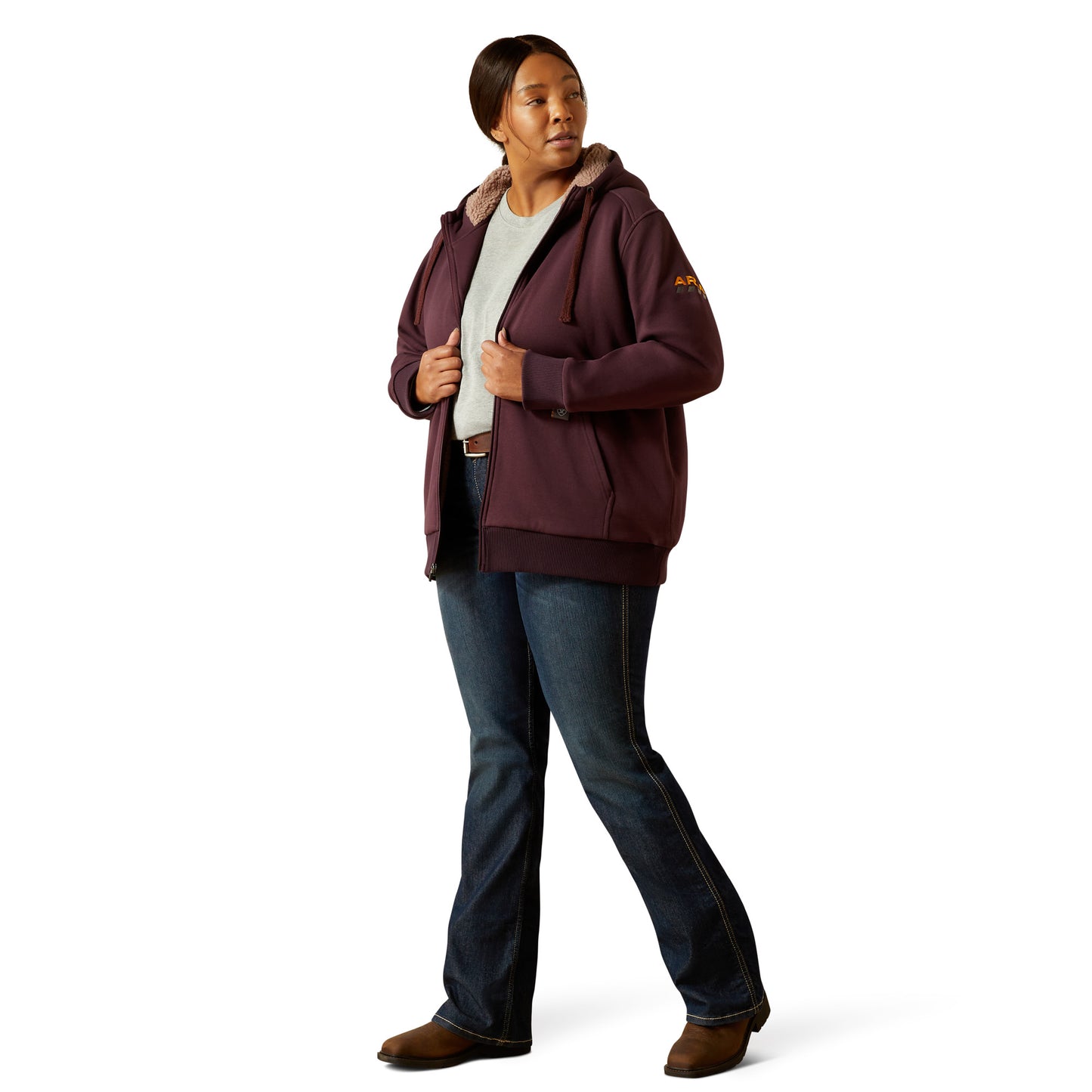 Ariat Ladies Rebar All Weather Sherpa Full Zip Fudge Hoodie 10062329