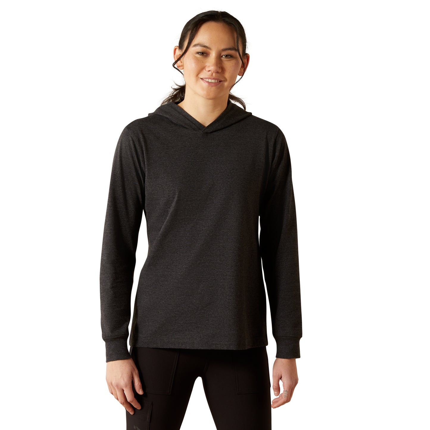 Ariat Ladies Rebar Cotton Strong Charcoal Heather Hooded T-Shirt 10062698