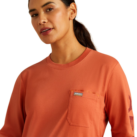 Ariat Ladies Rebar Workman Aragon & Barn Red Logo T-Shirt 10062700