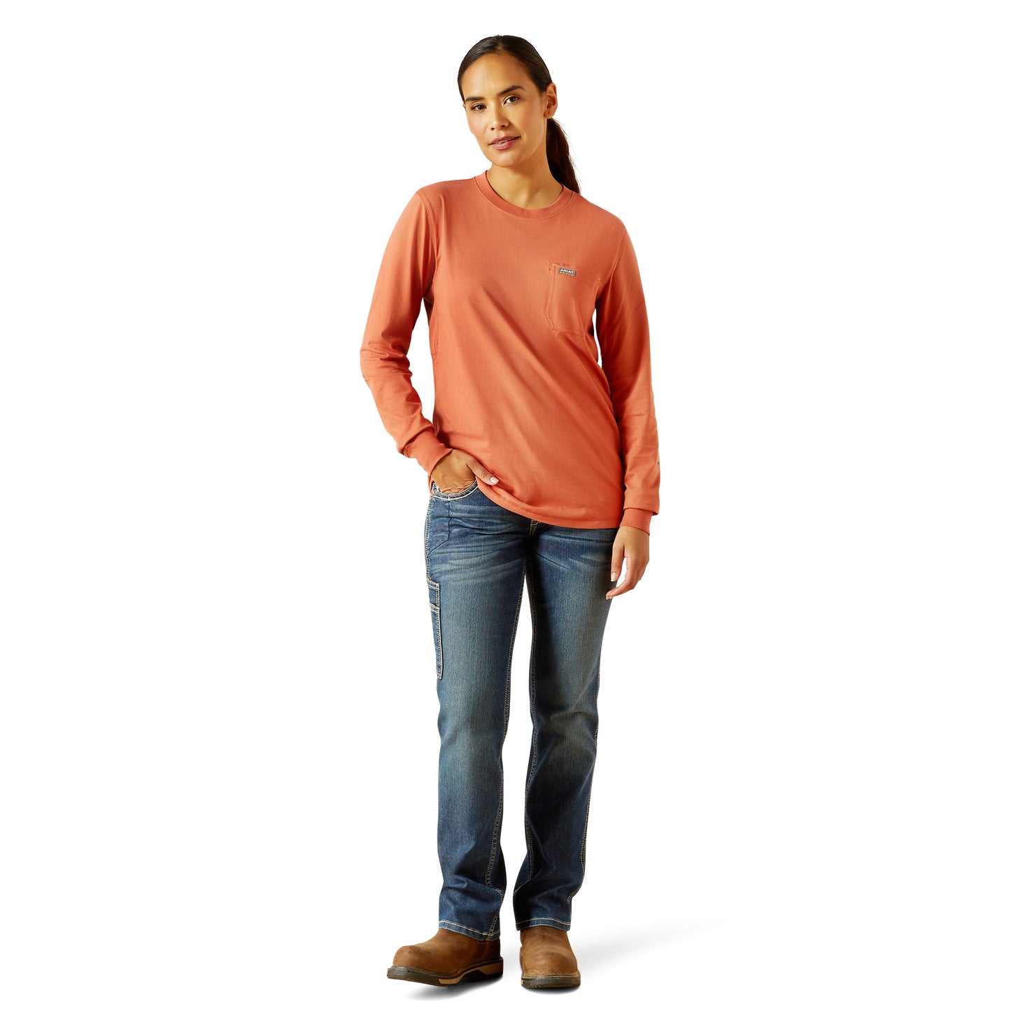 Ariat Ladies Rebar Workman Aragon & Barn Red Logo T-Shirt 10062700