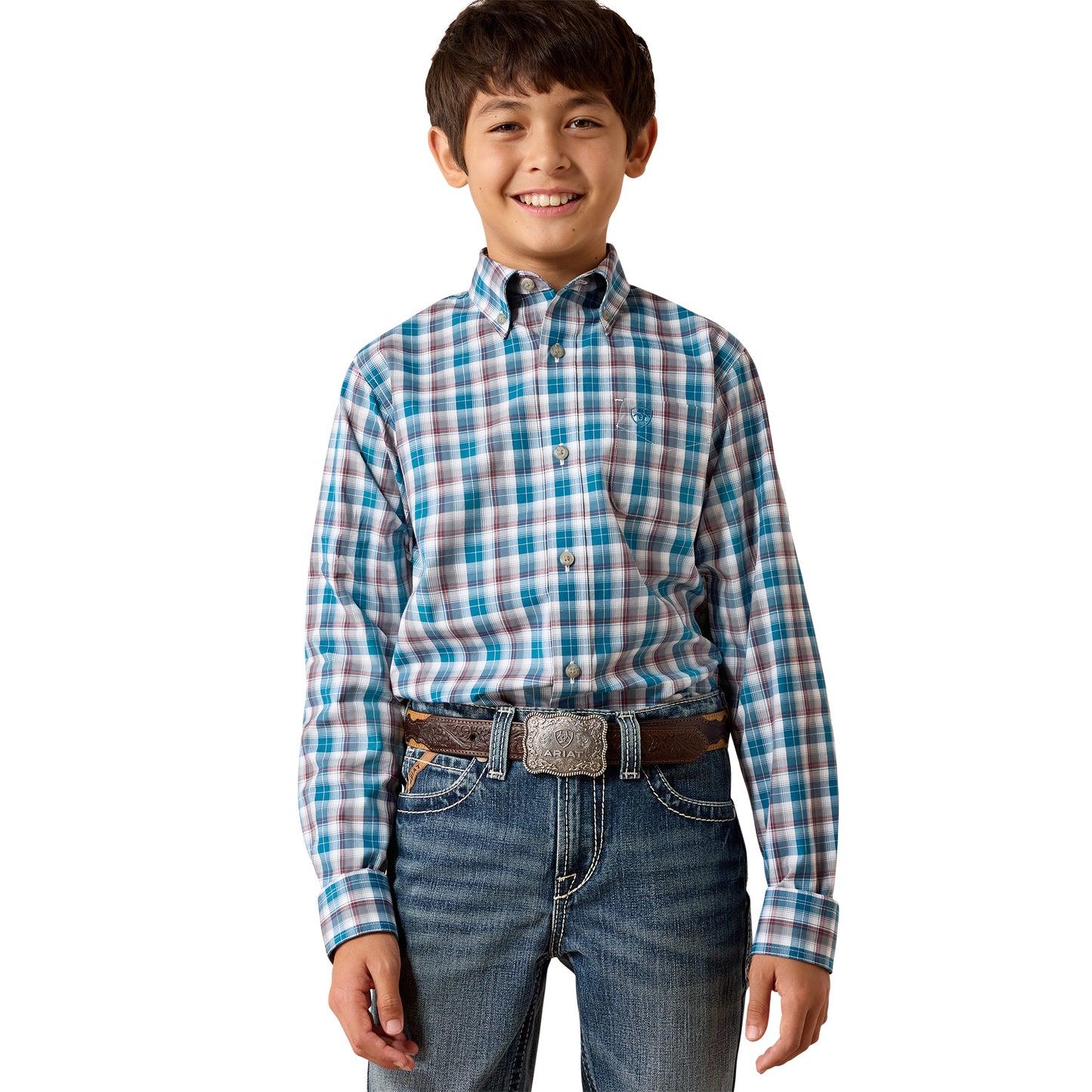 Ariat Youth Boy's Pro Series Walter Lyons Blue Plaid Classic Fit Shirt 10079358