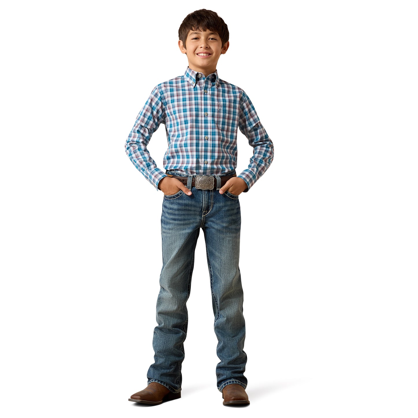 Ariat Youth Boy's Pro Series Walter Lyons Blue Plaid Classic Fit Shirt 10079358