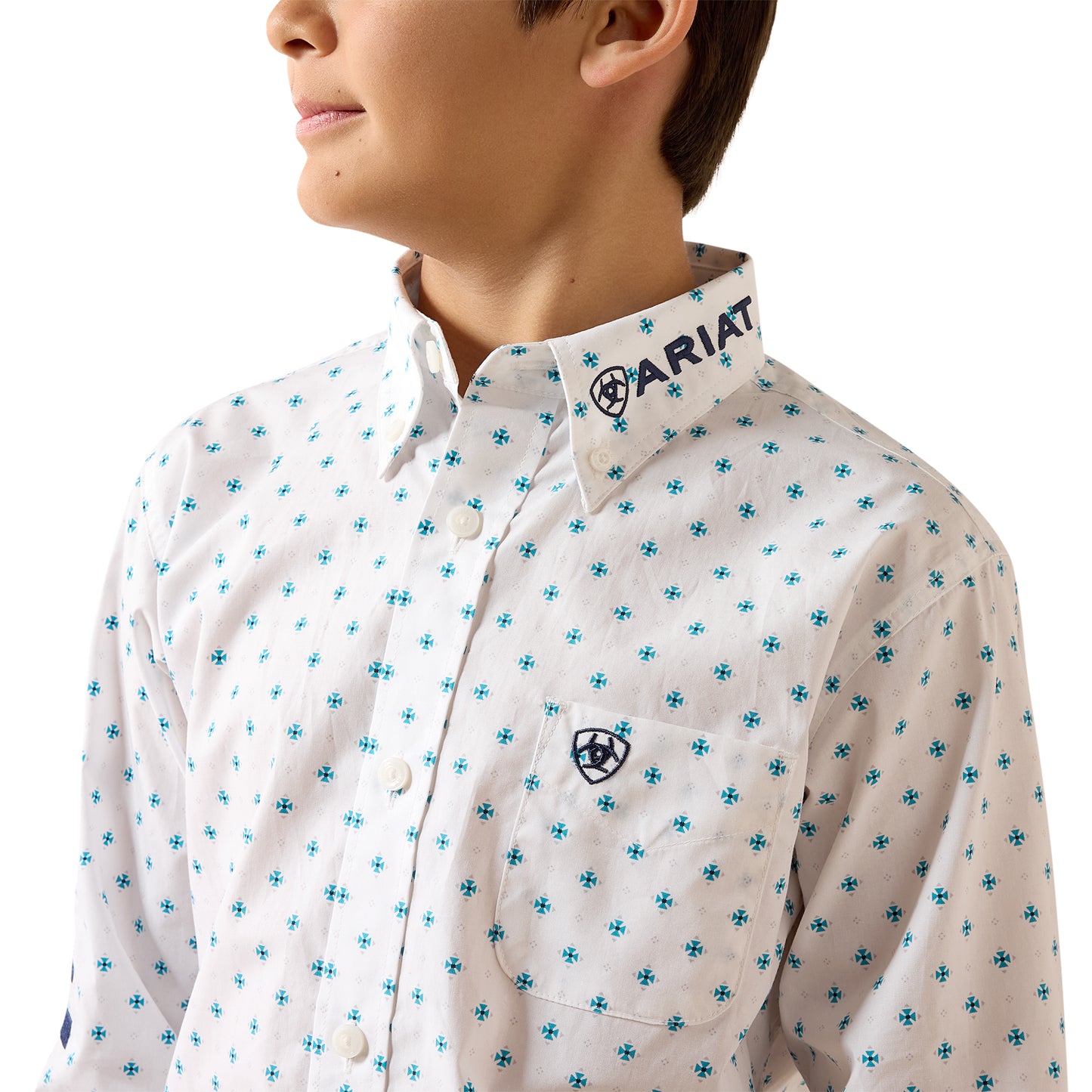 Ariat Youth Boy's Team Emory White Geo Print Classic Fit Shirt 10079414