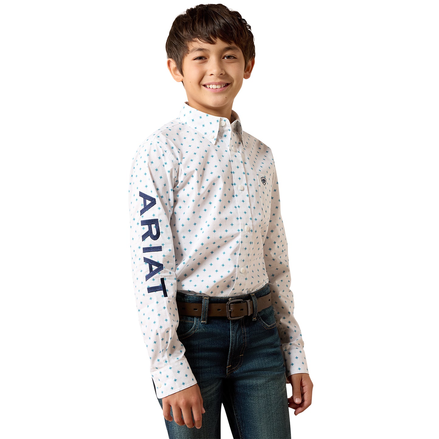 Ariat Youth Boy's Team Emory White Geo Print Classic Fit Shirt 10079414